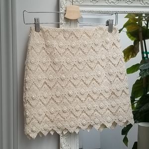 English Rose Lace Pearl Skirt in Cream